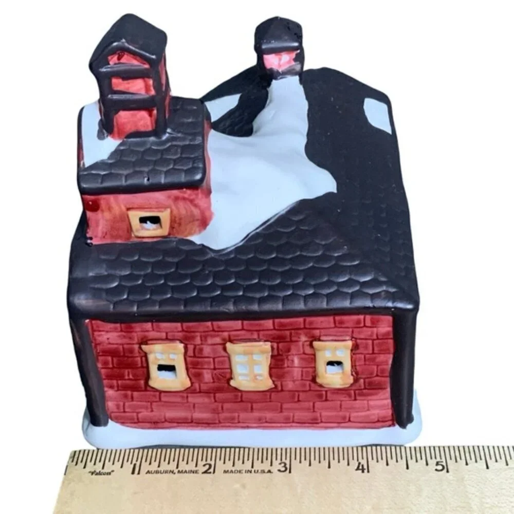 Vintage Christmas Village Light Up Fire House Porcelain Bisque by Liberty Bell